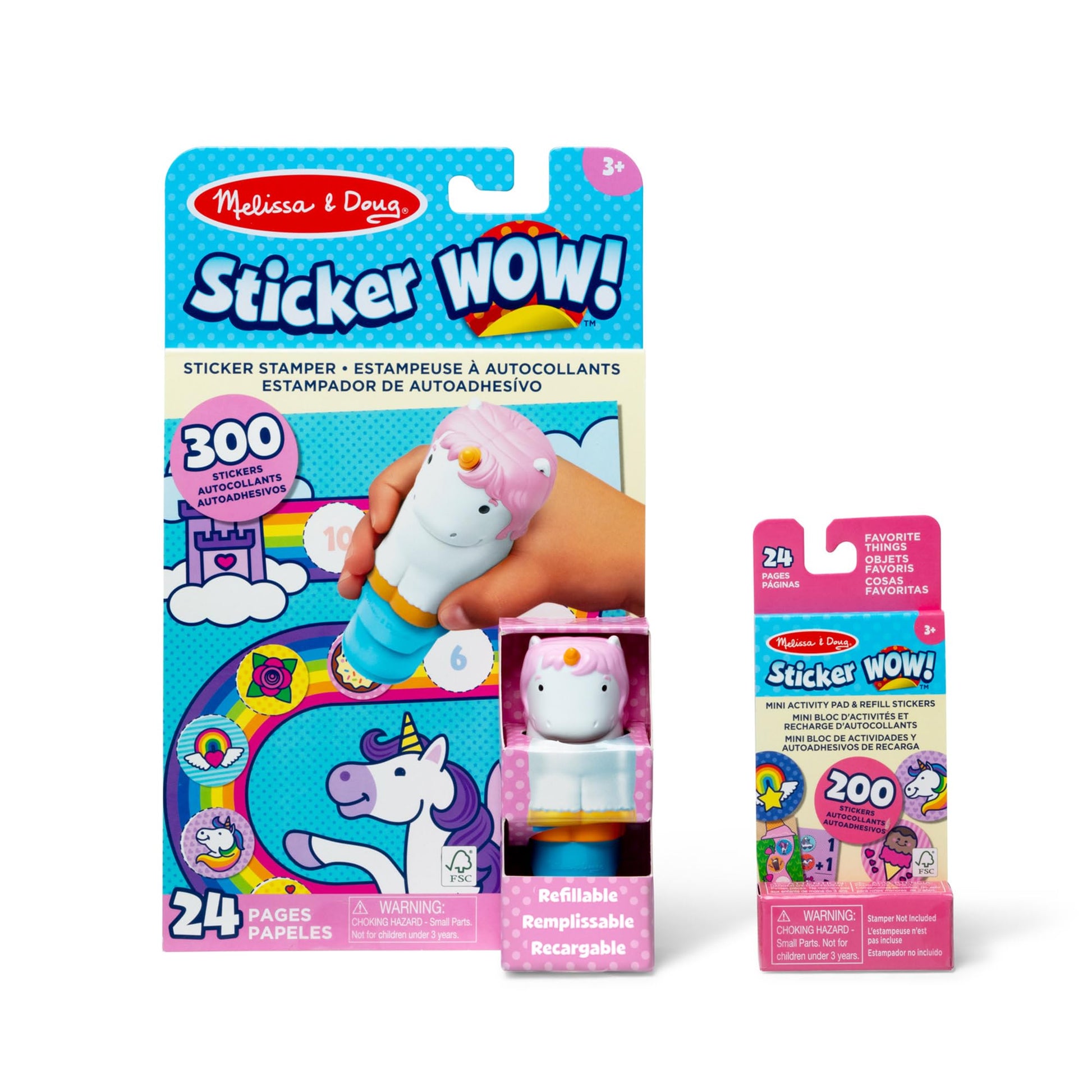 Melissa & Doug Sticker Wow!™ Unicorn Bundle: 24-Page Activity Book, Refillable Sticker Stamper, Mini Pad, 500 Stickers, Arts and Crafts for Kids Ages