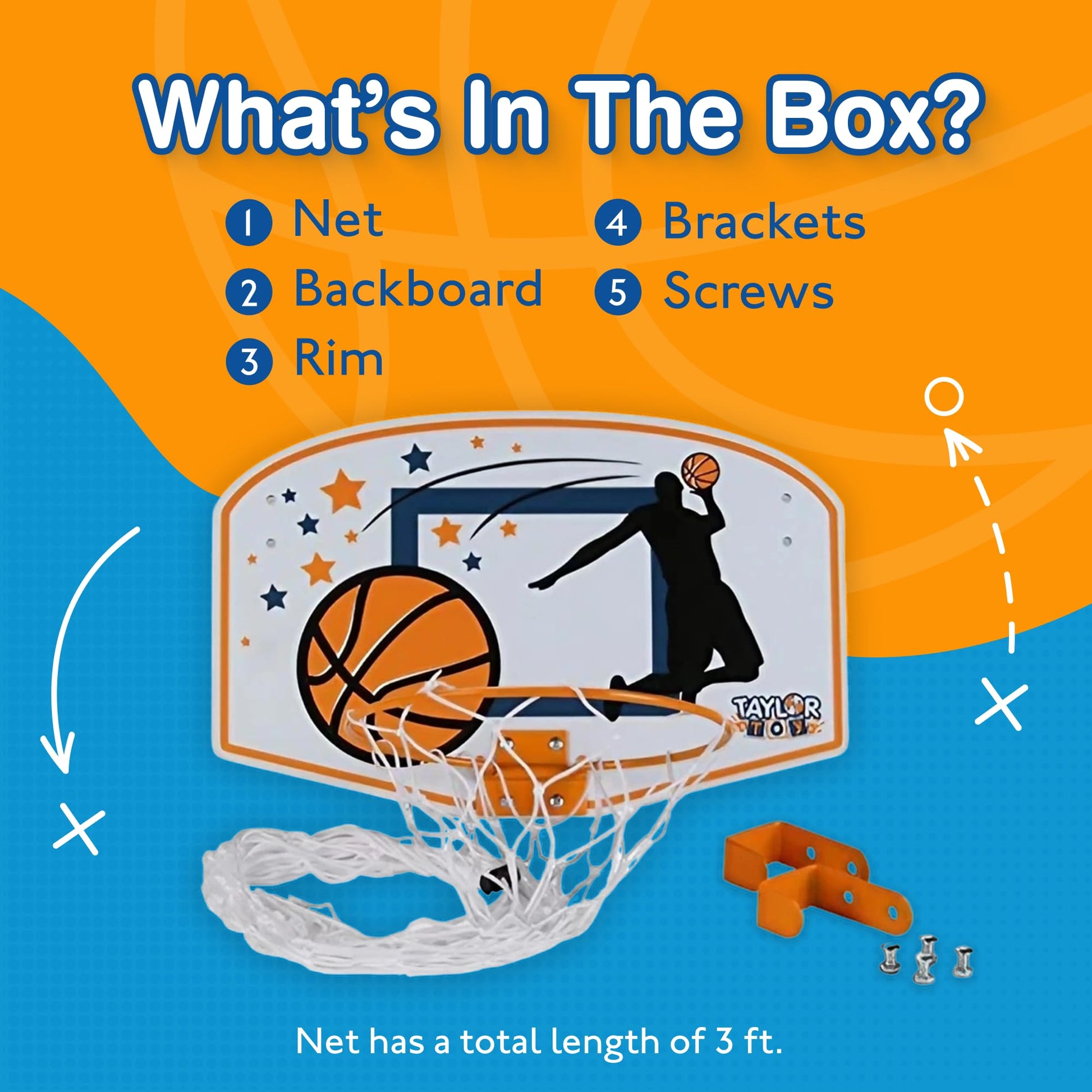 Taylor Toy Over the Door Hanging Laundry Hamper - Basketball Hamper - Boys