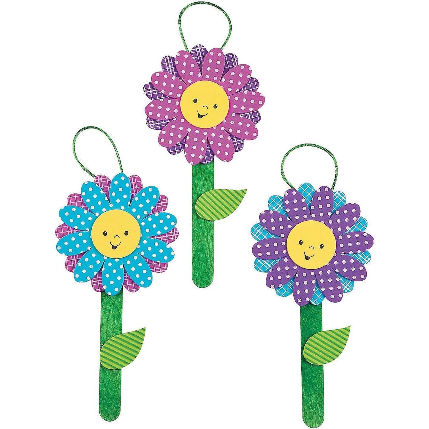 Fun Express Flower Ornament Craft Kit for Kids - 12-Piece Spring DIY Craft Set with Paint & Decorations for Creative Home Activities - Perfect