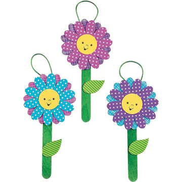Fun Express Flower Ornament Craft Kit for Kids - 12-Piece Spring DIY Craft Set with Paint & Decorations for Creative Home Activities - Perfect
