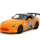 Jada 2001 Honda S2000 with Naruto Figure - Die-Cast Vehicle - 1:24 Scale, Opening Doors, Hood & Trunk, Rubber Tires - Hollywood Rides Anime Series