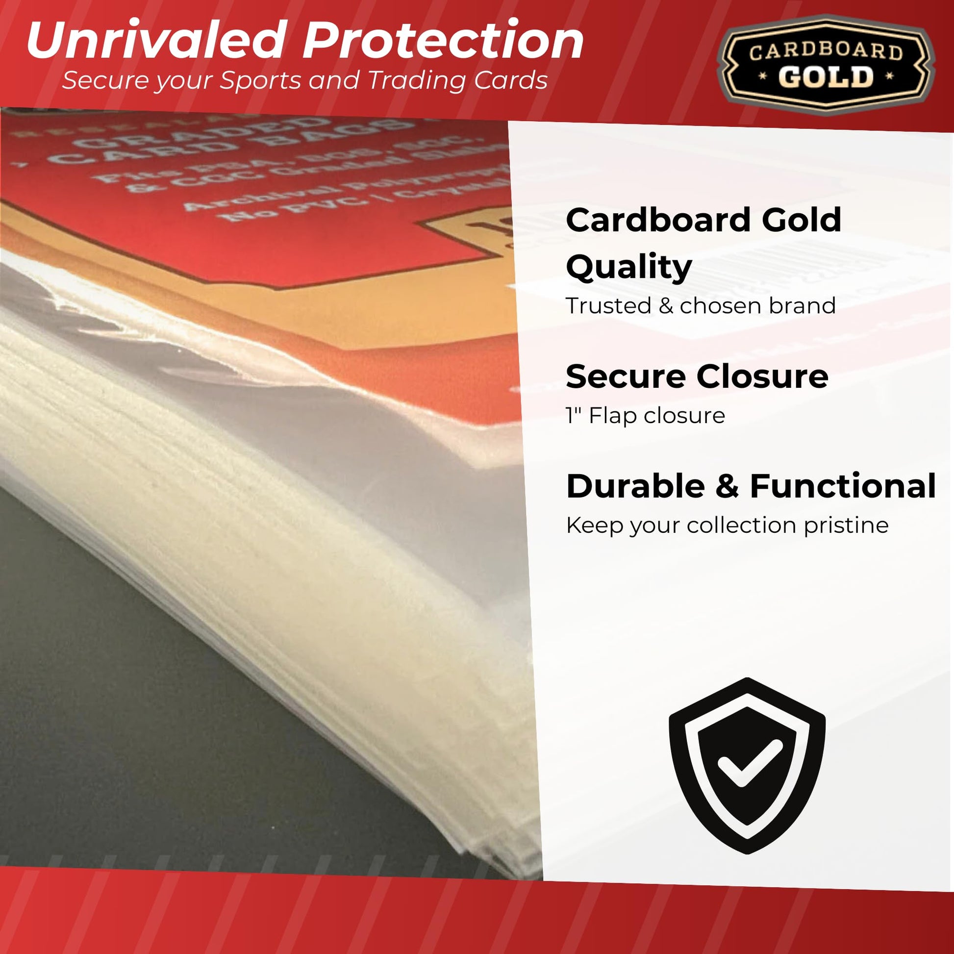 Cardboard Gold Graded Card Sleeve - Fits PSA, SGC, BGS, CGC Trading Cards - Slab Sleeves w/Adhesive Flap - Archival Safe, PVC-Free Protector Bags for