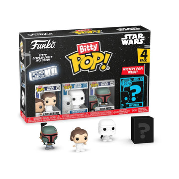 Funko Bitty Pop! Star Wars - Leia, Snowtrooper, Boba Fett, & A Surprise Mystery Figure - 0.9 Inch (2.2 Cm) Collectable - Stackable Display Shelf
