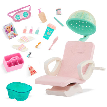 Glitter Girls - 14-Inch Doll Accessories - Salon Chair & Styling Playset - Hooded Hair Dryer, Foot Bath, Pretend Nail Polish - 3+ Years- Children’s