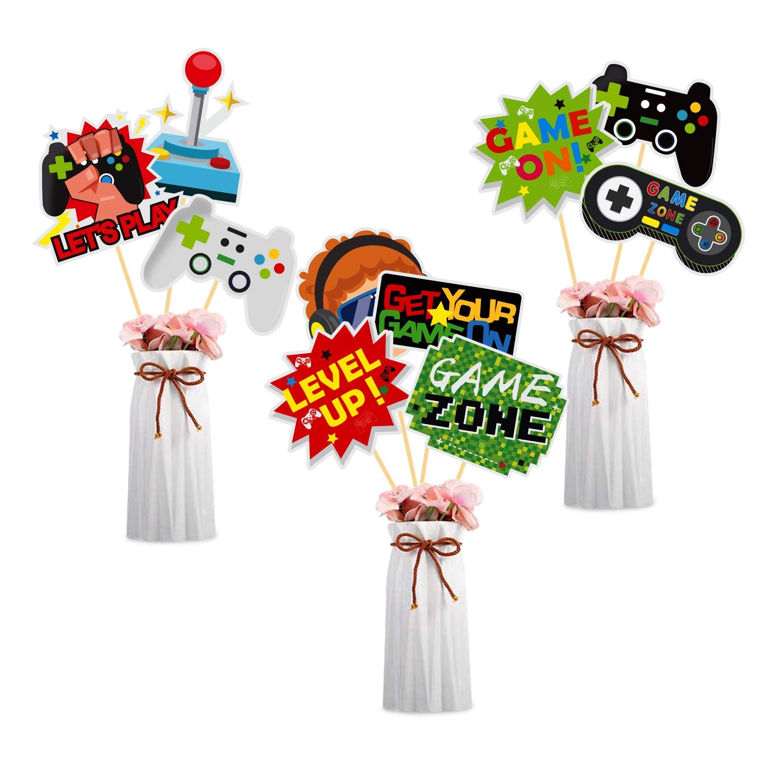 30 Pieces Video Game Gaming Party Table Toppers, Funny Game Zone Centerpieces Sticks Table Decorations Game On Birthday Party Decor Photo Booth Props