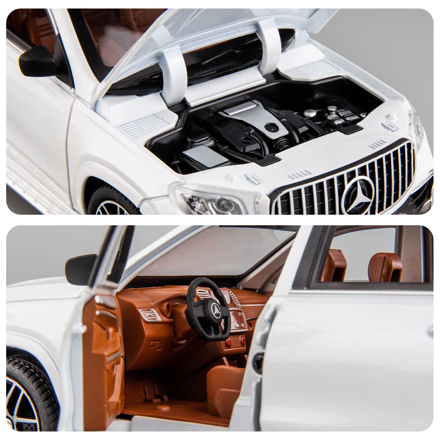 WAKAKAC 1/24 GLS63 AMG Model Car,Zinc Alloy Diecast Toy Car Pull Back with Light and Sound Toy Vehicle Door Can Be Opened (White)
