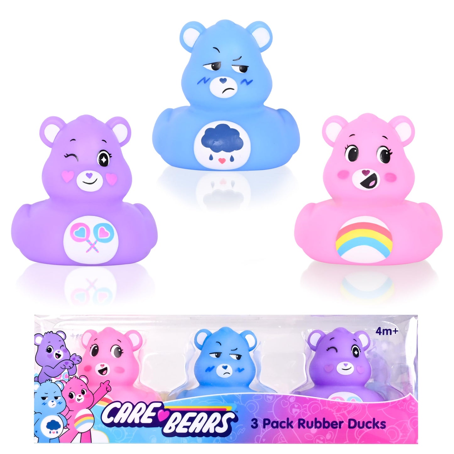 Care Bears Rubber Ducks - Collectible Character Toys for Bath, Gifting, and Car Dashboards - Cheer Bear, Grumpy Bear & Share Bear - 3 Pack