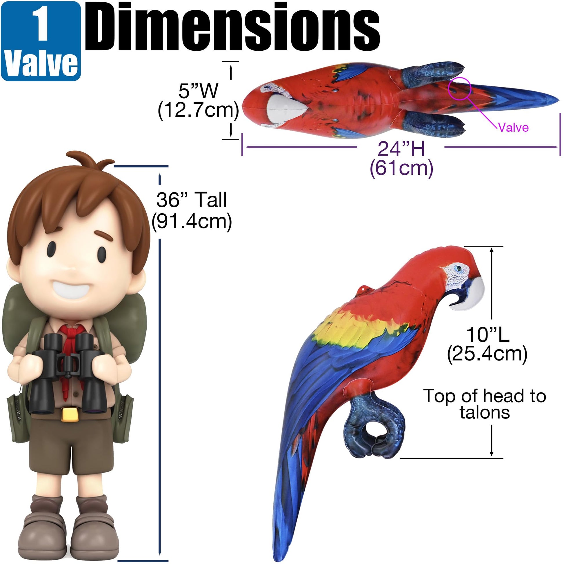 Jet Creations 24" Inflatable Scarlet Macaw Parrot Red, Yellow, Blue Animal Figure for Decor, Play, Livestock Party, Birthday,Kids Gift, Christmas