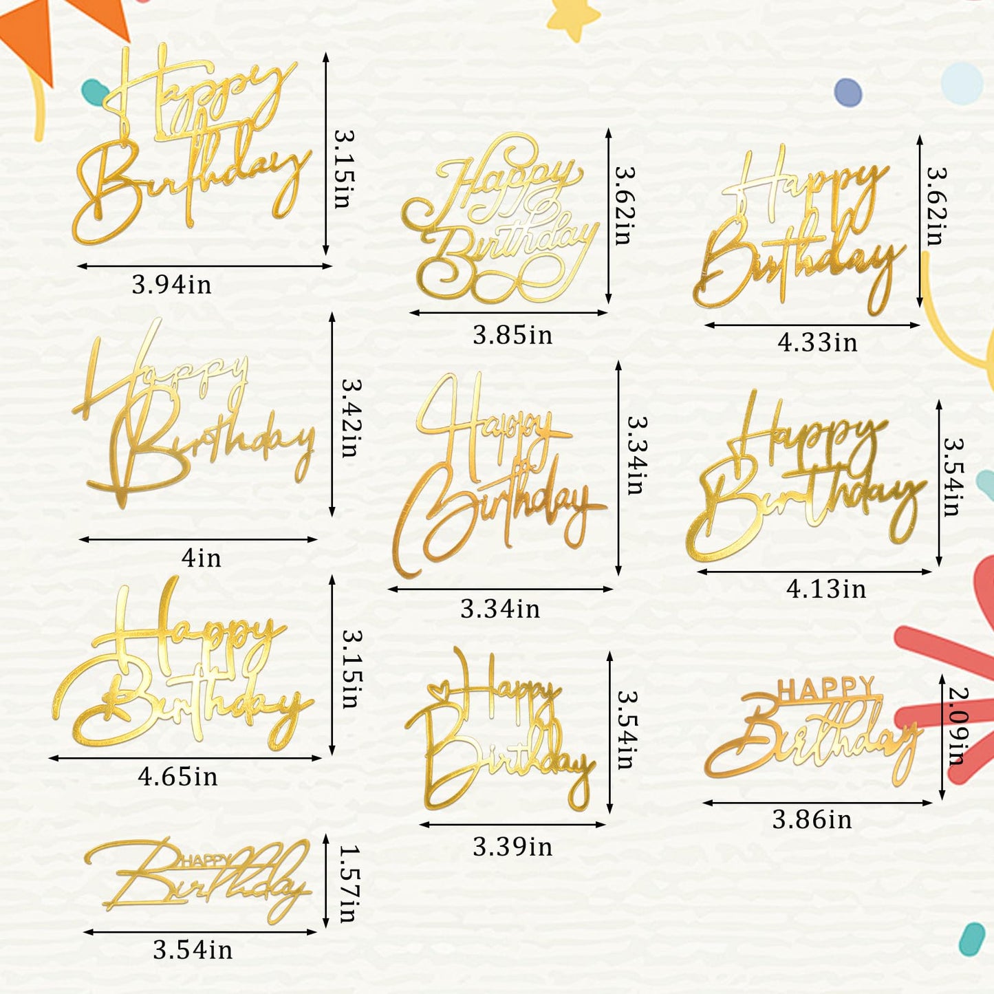10PCS Gold Happy Birthday Cake Toppers Mirror Acrylic Cake Toppers, Gold Acrylic Birthday Cupcake Toppers for DIY Cake Decor Cake Tools Birthday Party