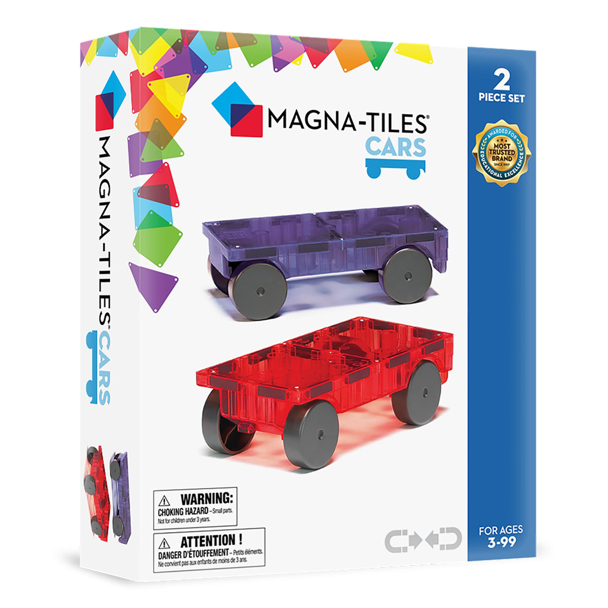 MAGNA-TILES Cars - Purple & Red 2-Piece Magnetic Construction Set, The Original Magnetic Building Brand