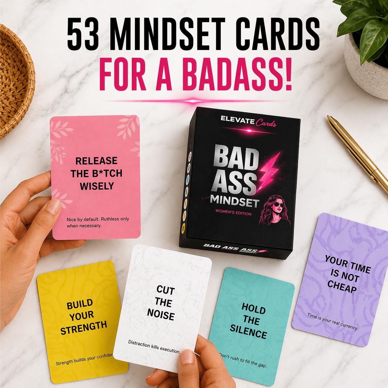 Bad Ass Mindset: Women’s Edition - 53 Card Deck for Confidence, Discipline & Personal Growth | Daily Motivation, Empowerment & Self-Improvement Cards