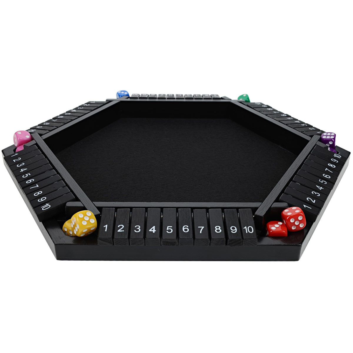 Pacific Shore Games Shut The Box Game 6 Player - Black Painted Wood, Wooden Board Game, Table Games for Adults, Bar Games, Portable Dice Game for 1-6