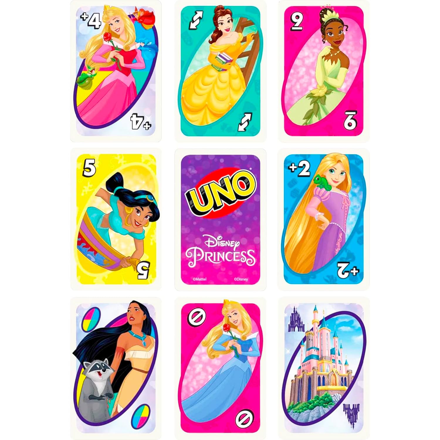 Mattel UNO Cards for Girls Set - Bundle with Disney Princess, Stitch, Barbie UNO Cards for Kids Plus Stickers | Disney Princess, Stitch, Barbie