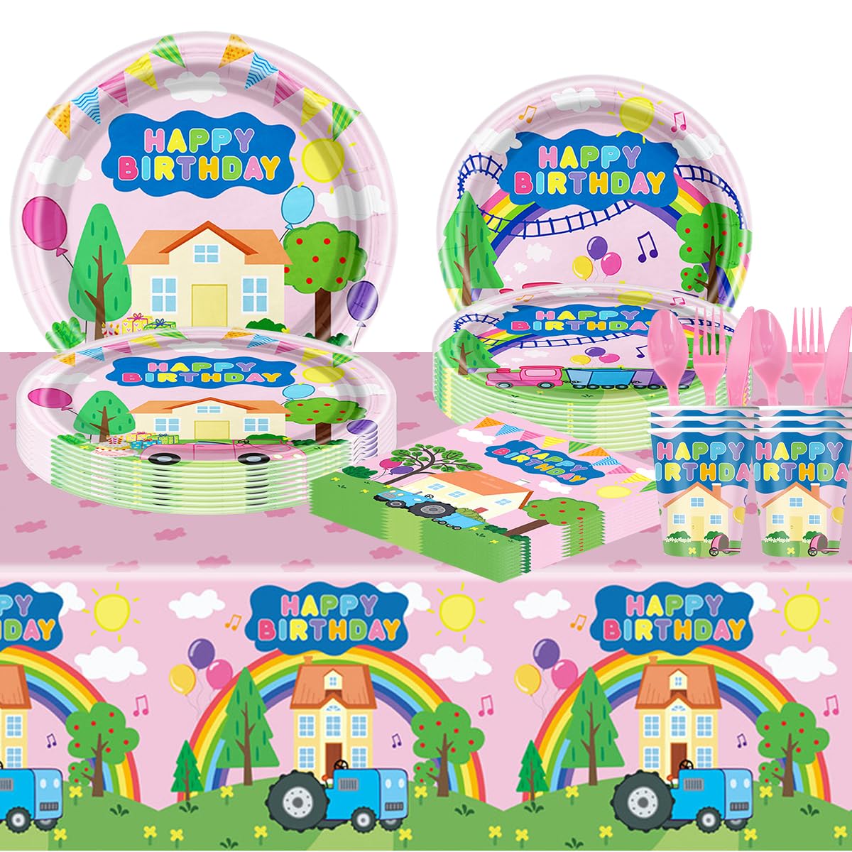 81Pcs Pink Pig Party Tableware Set pink pig Party Decoration pink pig Birthday Party Supplies