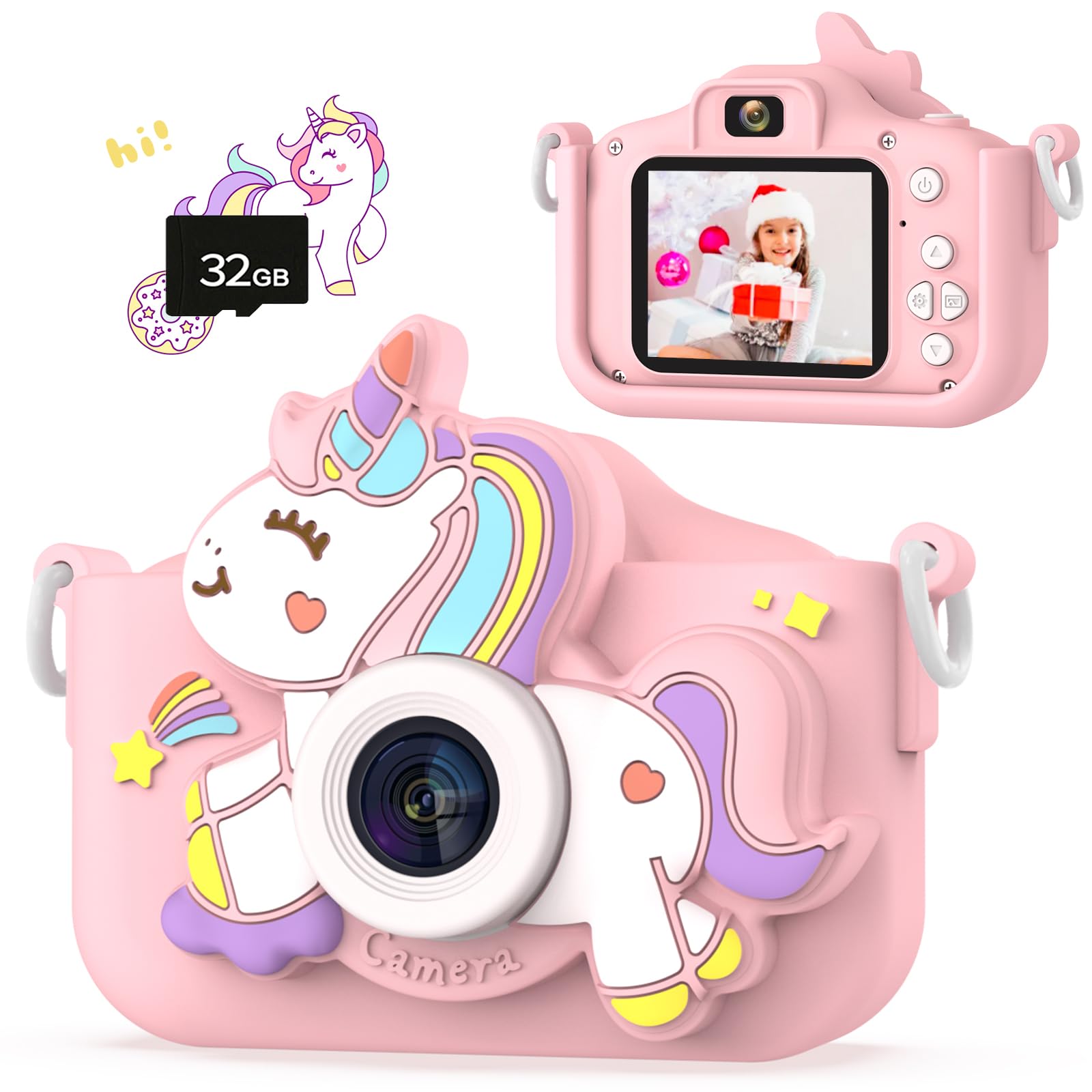 Kids Camera for Girls, HD Selfie Toddler Camera, Christmas Birthday Toys for Girls Age 3-12 Years, Kid Digital Camera with 32GB Card, Cute Princess