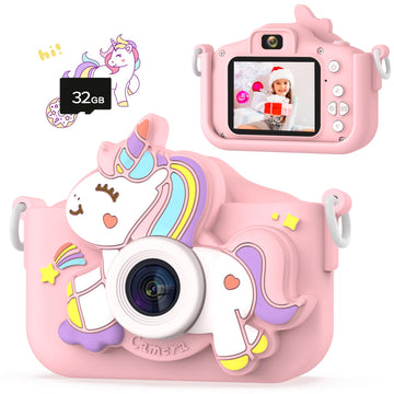 Kids Camera for Girls, HD Selfie Toddler Camera, Christmas Birthday Toys for Girls Age 3-12 Years, Kid Digital Camera with 32GB Card, Cute Princess