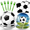 Merriva 100 Pcs Soccer Tableware Set Serves 25 - Disposable Football Paper Plates Napkins Forks, 9 Inch 7 Inch Plates Soccer Ball Themed Party