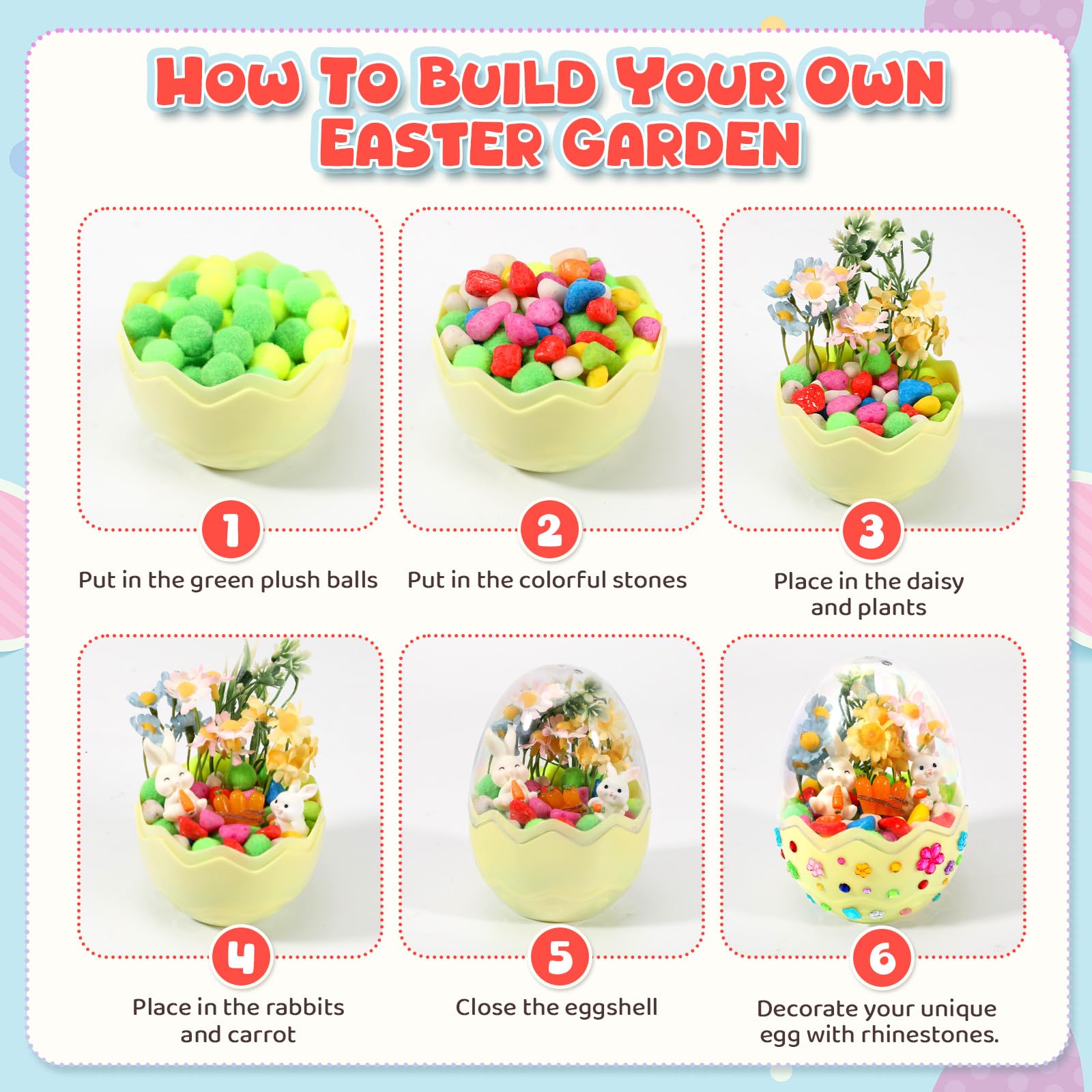 Easter Bunny Terrarium Kit for Kids, Mini Flower Garden Arts & Crafts, Easter Basket Stuffers, Rabbit Gardening Gift for Boys and Girls Ages 4-12
