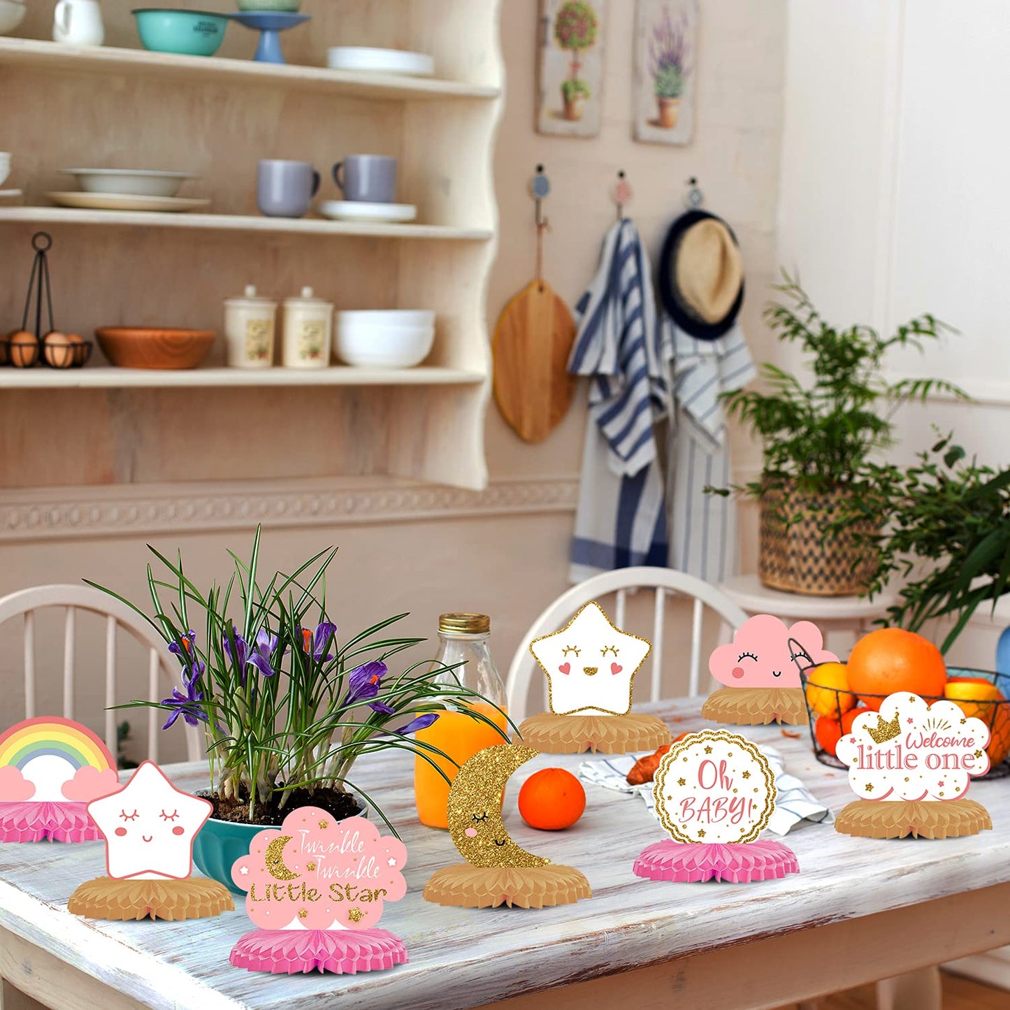 LINGTEER Twinkle Twinkle Little Star Table Honeycomb Centerpieces - Cheers to Baby Shower First Birthday Welcome Little One Party Table Decorations