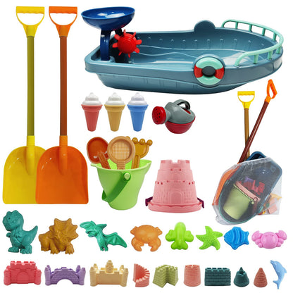 IOKUKI Long Shovels Sand Toys Set with Mesh Bag Including Bath Boat, Castle Building Kit Beach Buckets, Shovels, Rakes, Molds, Outdoor Beach Toys Tool