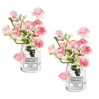 2Pcs Miniature Flower Vases with Peach Blossoms - Handmade Dollhouse Vases for Micro Landscape, Resin Floral Decorations for Fairy Garden Scenes, Home