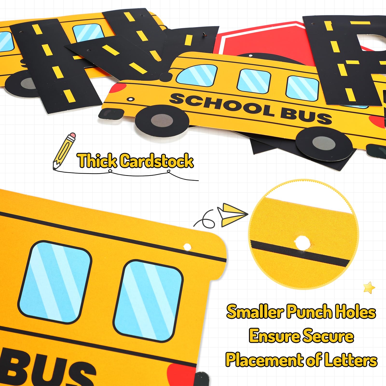 Faisichocalato DIY School Bus Happy Birthday Banner, Birthday Party Garland for Kids Yellow Bus Birthday Party Decorations, Back to School Banner