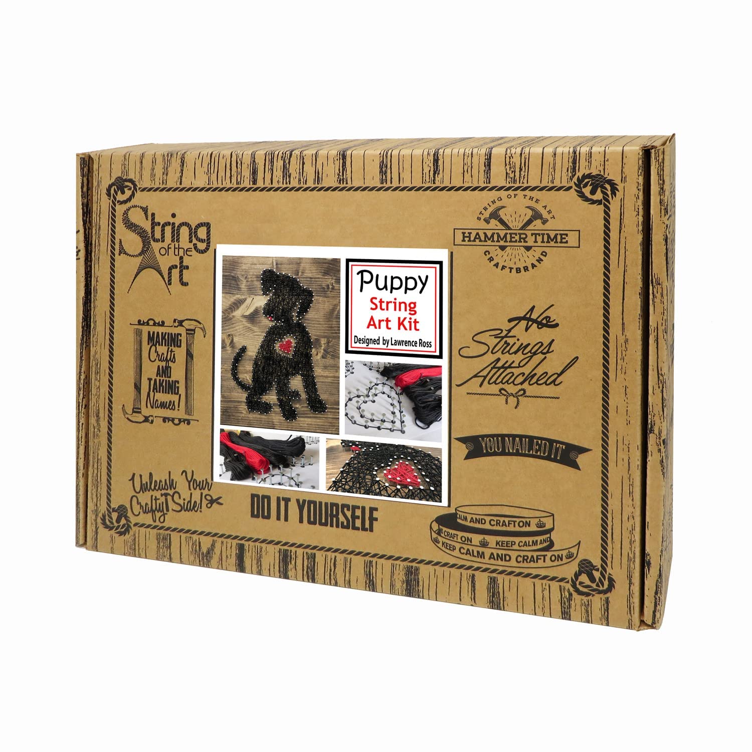 String of the Art (16" x 12" Puppy String Art Kit, American Made Crafting Supplies, Pine Wood, Embroidery Floss, Original Art, DIY Craft Kit