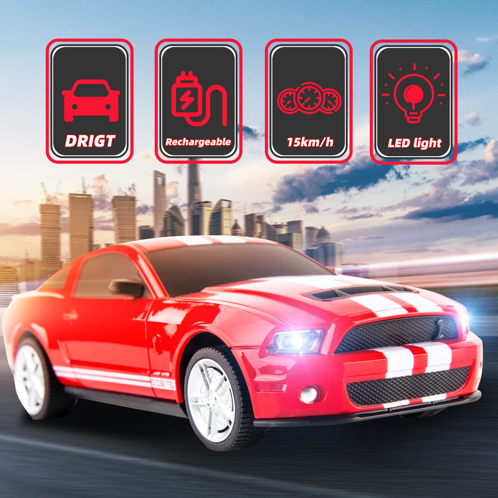 BDTCTK Remote Control 1/24 Ford Mustang Shelby GT500 RC Model Car, Toys for 6+ Kids and Adults Red