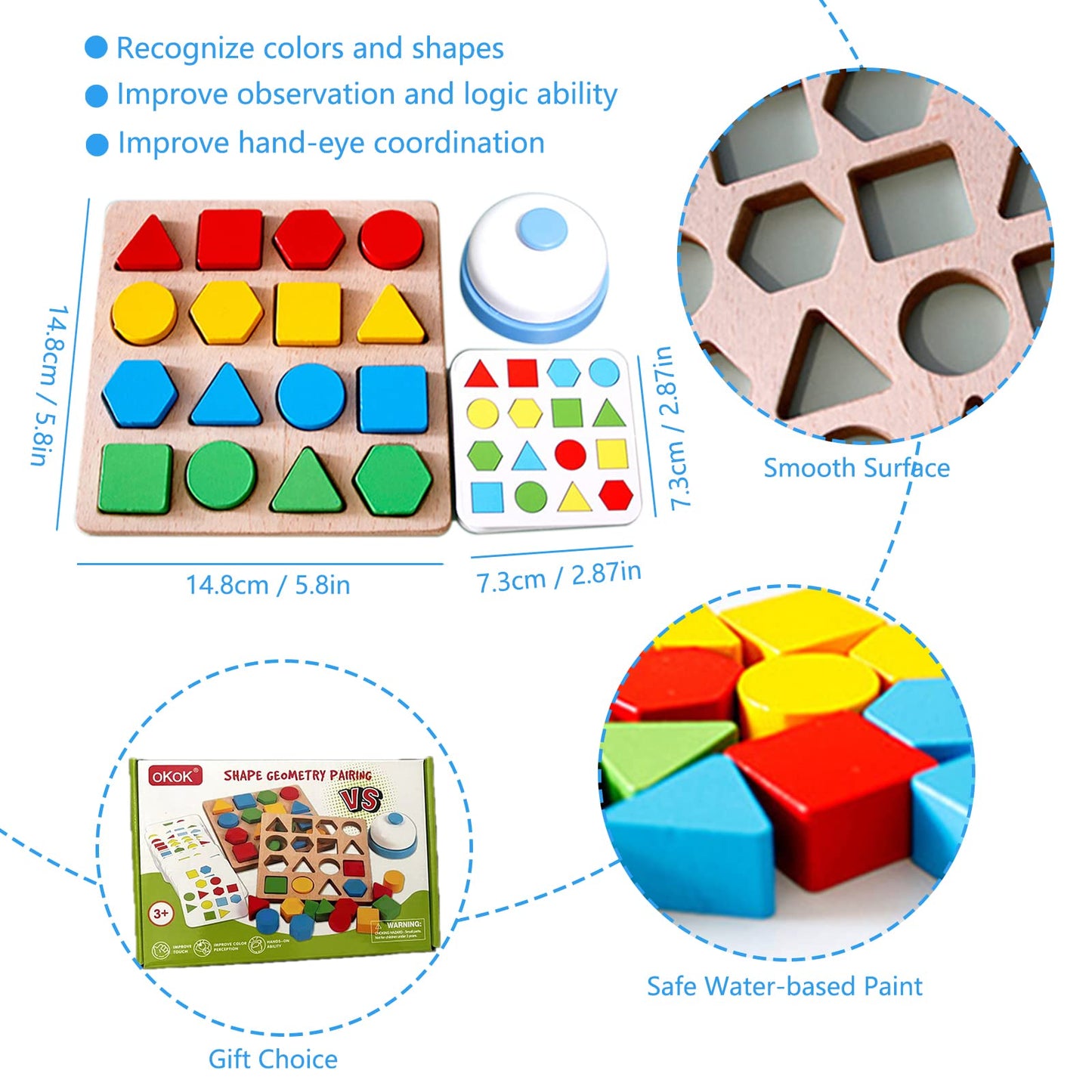 Shape Matching Game Color Sensory Educational Toy, Geometric Shape Quick Matching Board Game Montessori Learning Toys for Toddlers Kids Boys Girls