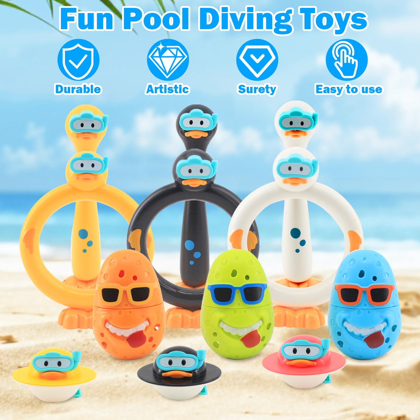 WUEURU 12 Pack Pool Diving Toys for Kids,Duck Pool Float Toys,Swimming Pool Diving Rings,Underwater Swimming Ring,Fun Outdoor Underwater Pool Games