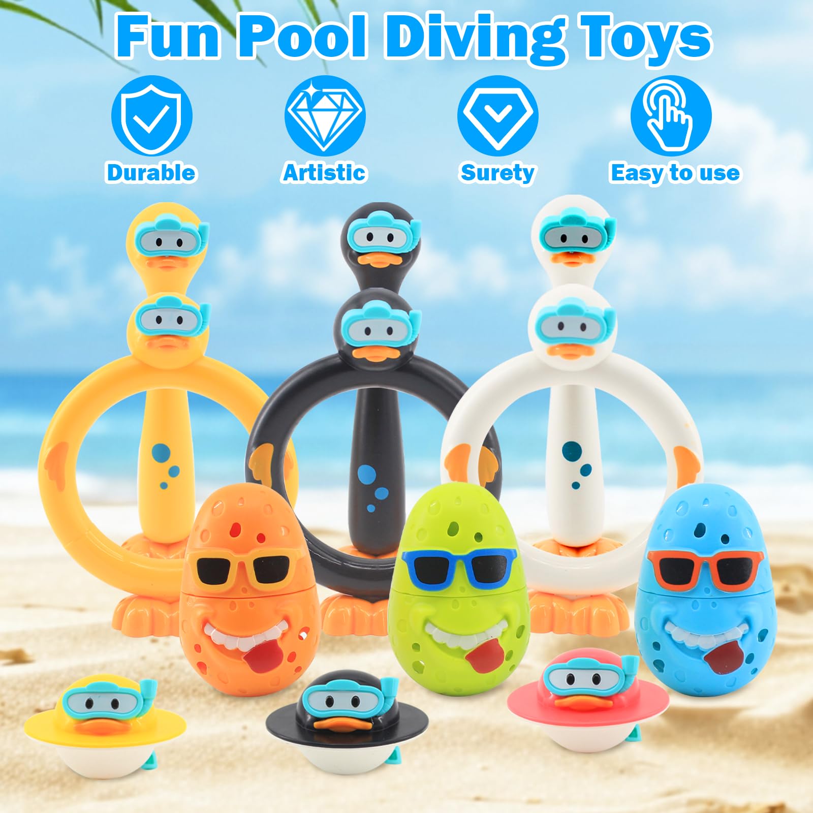 WUEURU 12 Pack Pool Diving Toys for Kids,Duck Pool Float Toys,Swimming Pool Diving Rings,Underwater Swimming Ring,Fun Outdoor Underwater Pool Games