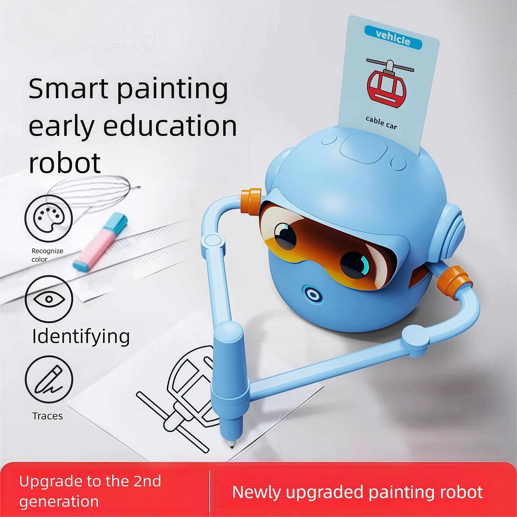 BEBESIRI Drawing Robot for Kids Montessori Painting Toys Voice Interactive Educational Drawing Machine with 100 Word Cards,12 Colorful Pens