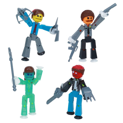 Zing StikBot Zombie Hunters Pack, Set of 4 Printed StikBots Collectable Figures, Includes 4 StikBots and Accessories, Stop Motion Toy for Kids Ages 4