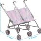 JC Toys Boutique | Twin Folding Umbrella Doll Stroller for Children 2 Years Plus, Pink Stripes and Soft Embroidery | Sturdy Metal Frame | Pretend Play
