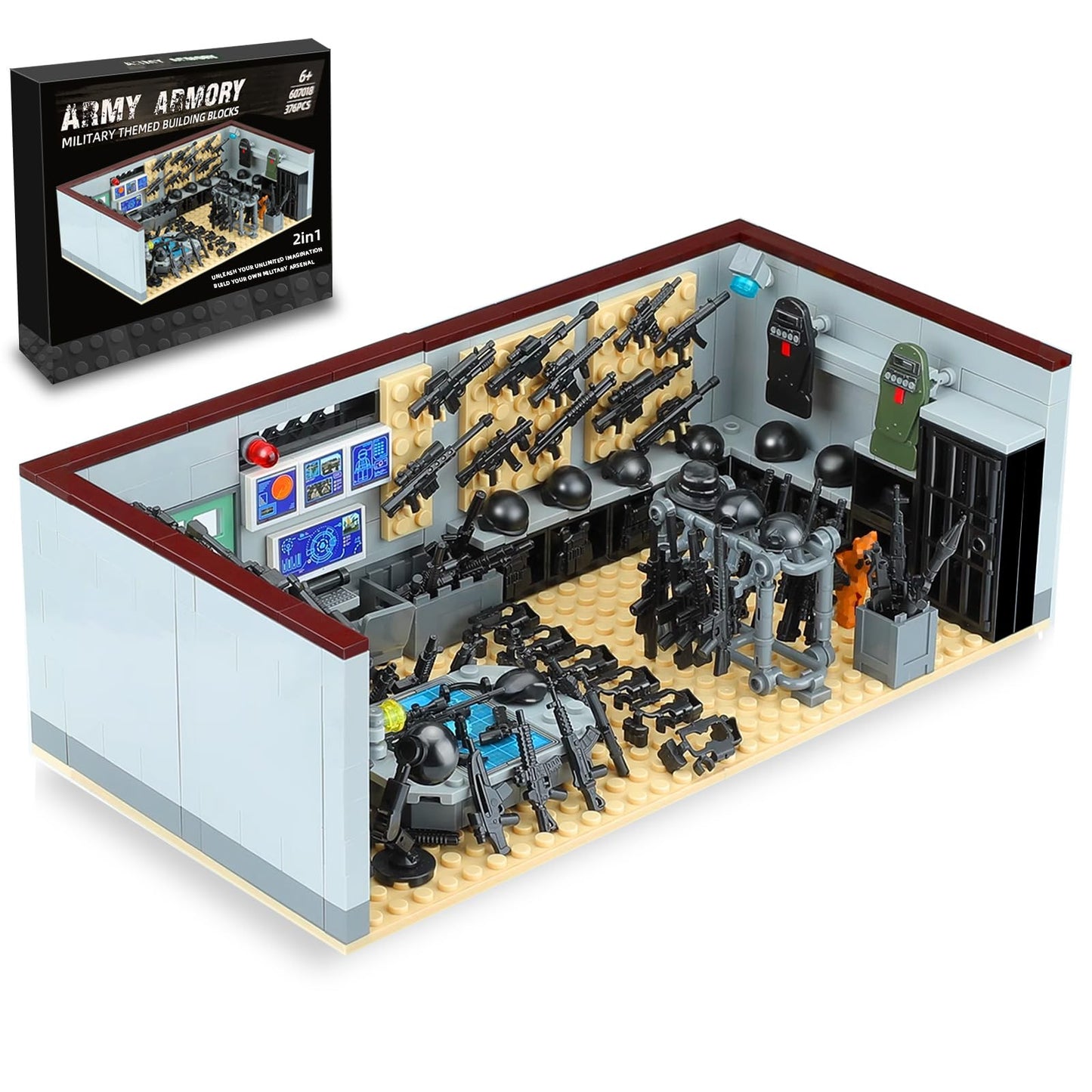 Army Military Base Building Blocks Set Toy, with 6 Police Figures and Swat TeamWeapons Pack,Compatible with Lego Armory Battle Brick,Suitable