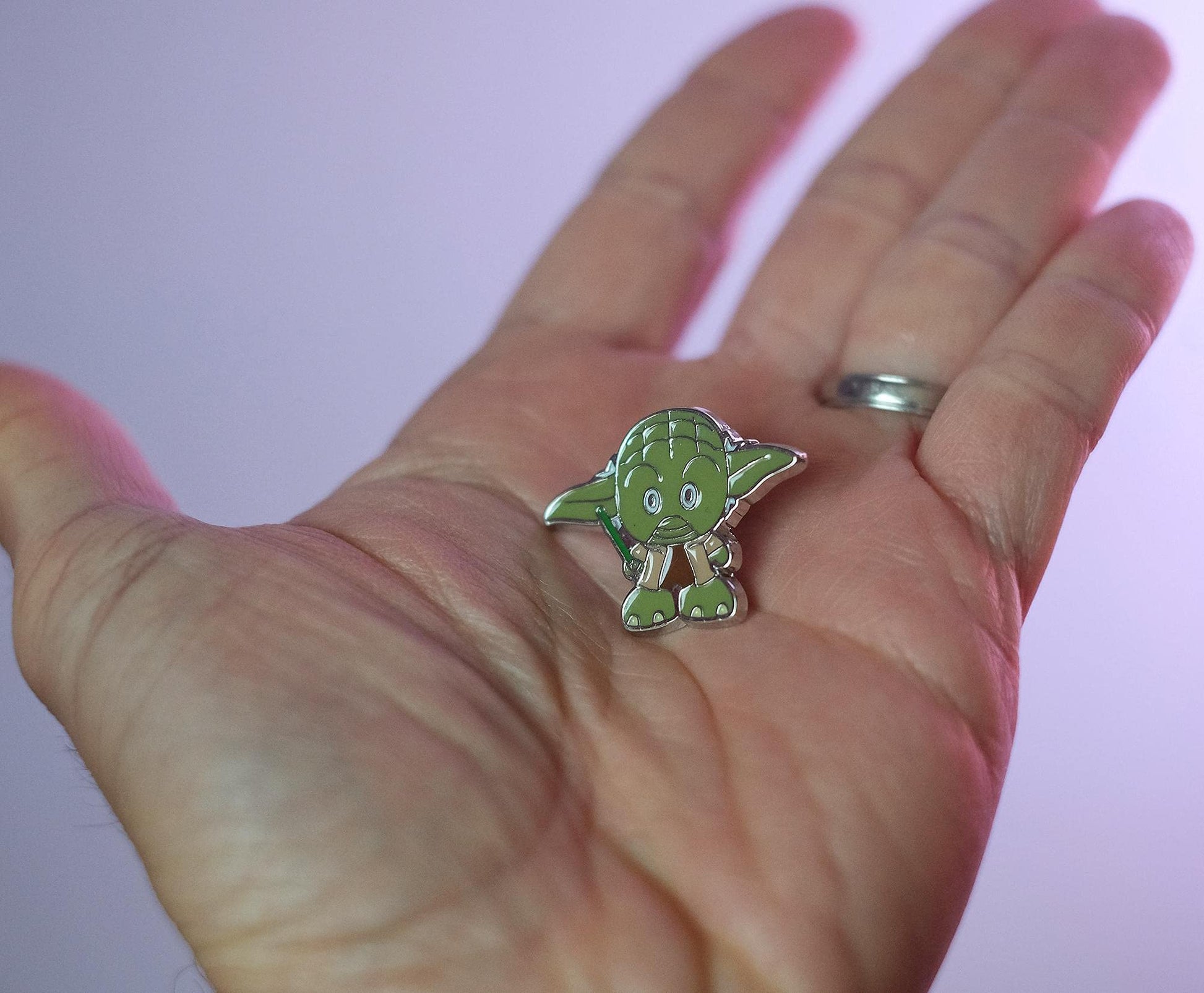 Star Wars Jedi Master Yoda Stylized Plush Character and Collectible Metal Enamel Pin | Plush Doll Measures 7 Inches Tall