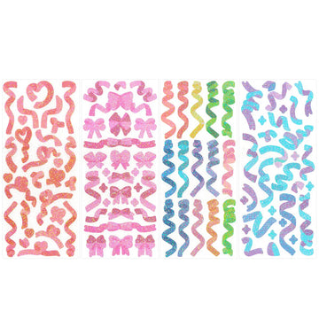 allydrew Colorful Decorative Stickers for Scrapbooking, DIY Crafts, Stationery, Diary, Card Making, 4 Sheets, Glitter Ribbons