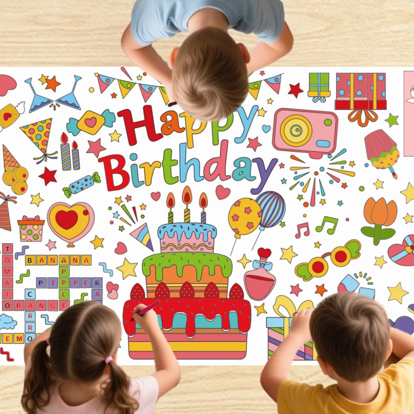Birthday Giant Coloring Tablecloth for Kids 75x30 in Large Coloring Poster Jumbo Paper Tablecloth Poster Fun DIY Birthday Activity for Home Classroom