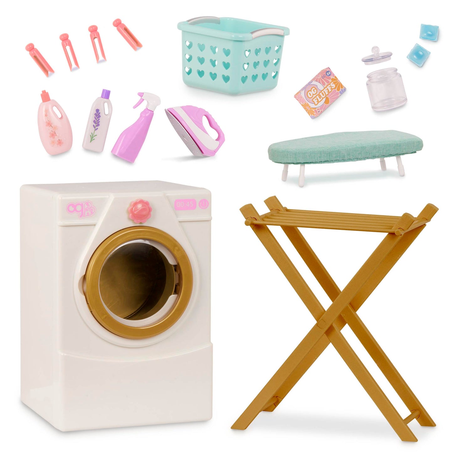Our Generation - Doll Washing Machine - Drying Rack, Iron & Cleaning Set - 18-inch Doll House Accessories - Pretend Play - Toys for Kids Ages 3 Years
