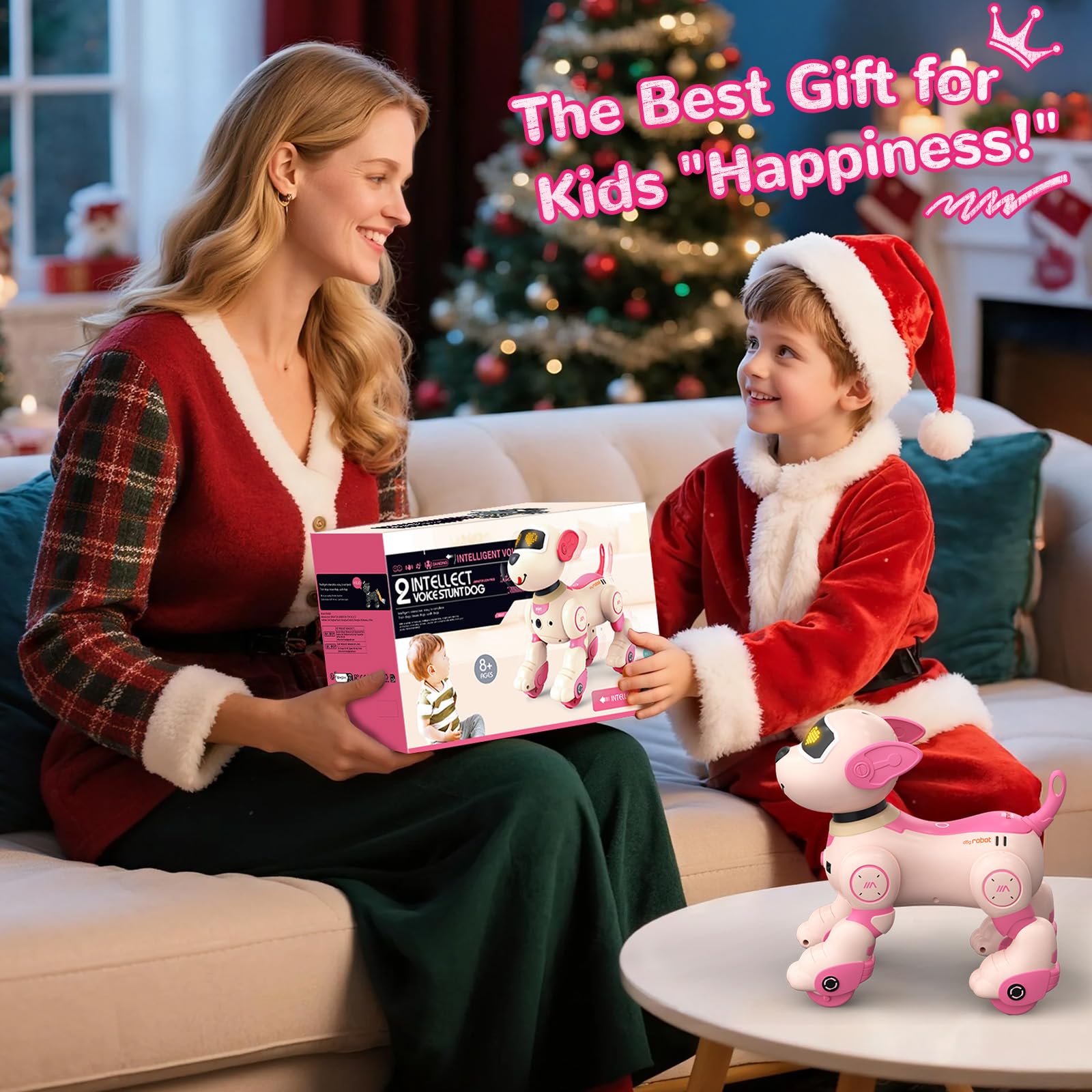 anysun Remote Control Robot Dog Toy for Kids, Programmable Smart Puppy Intelligent Learning Dancing Walking RC Robot Toys for Girls and Boys (Pink)