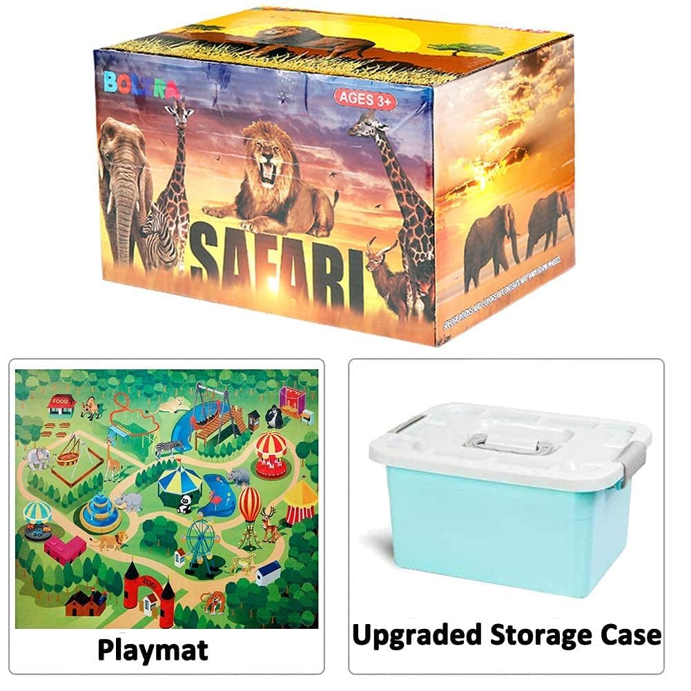Safari Animals Figures with Activity Play Mat & Storage Box, Realistic Plastic Jumbo Playset, Jungle Wild Zoo Animals Toys for Kids Toddler 3-5, 22Pcs