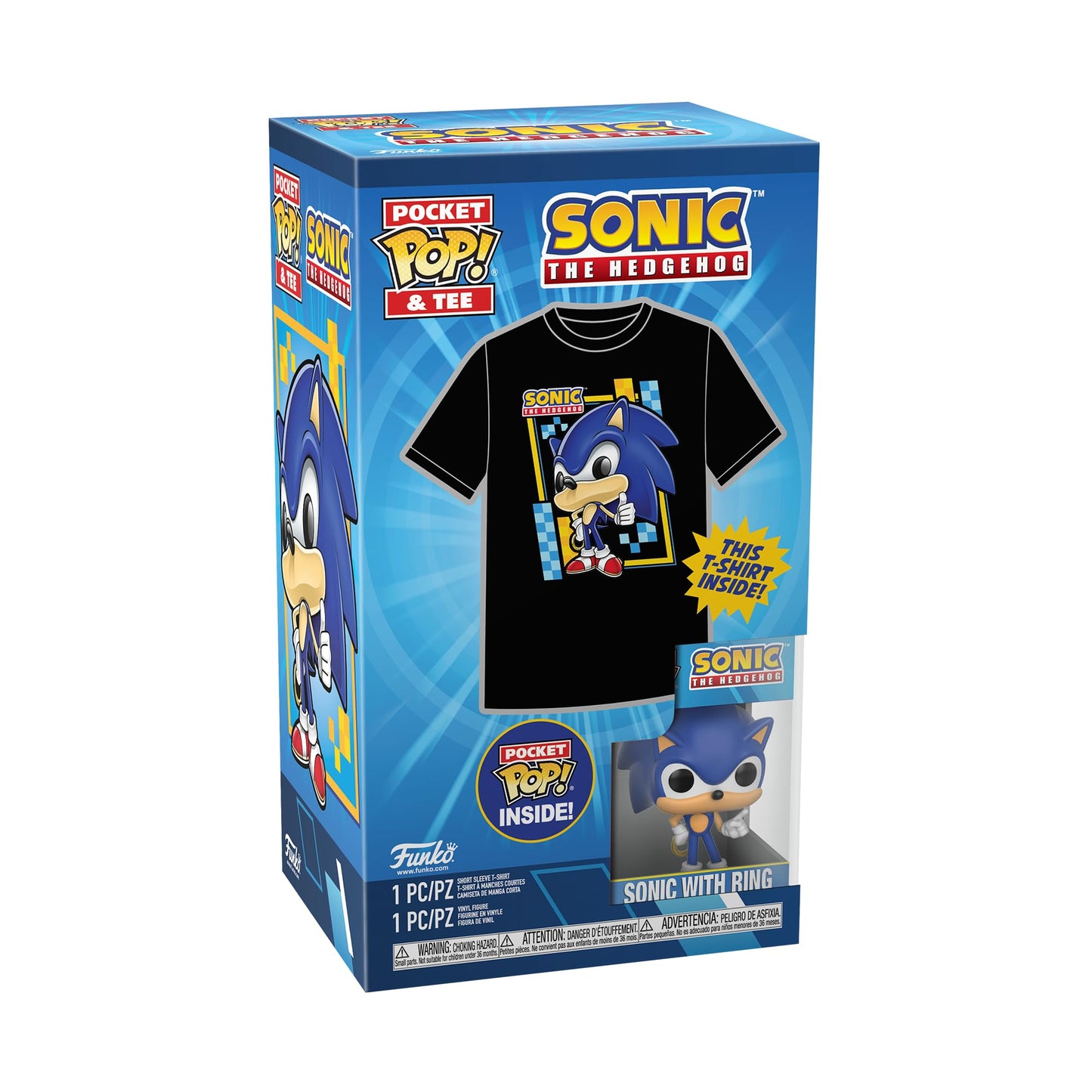 Funko Pocket POP! & Tee: Sonic - for Children and Kids - Flocked - Medium - (M) - Sonic The Hedgehog - T-Shirt - Clothes with Collectable Vinyl