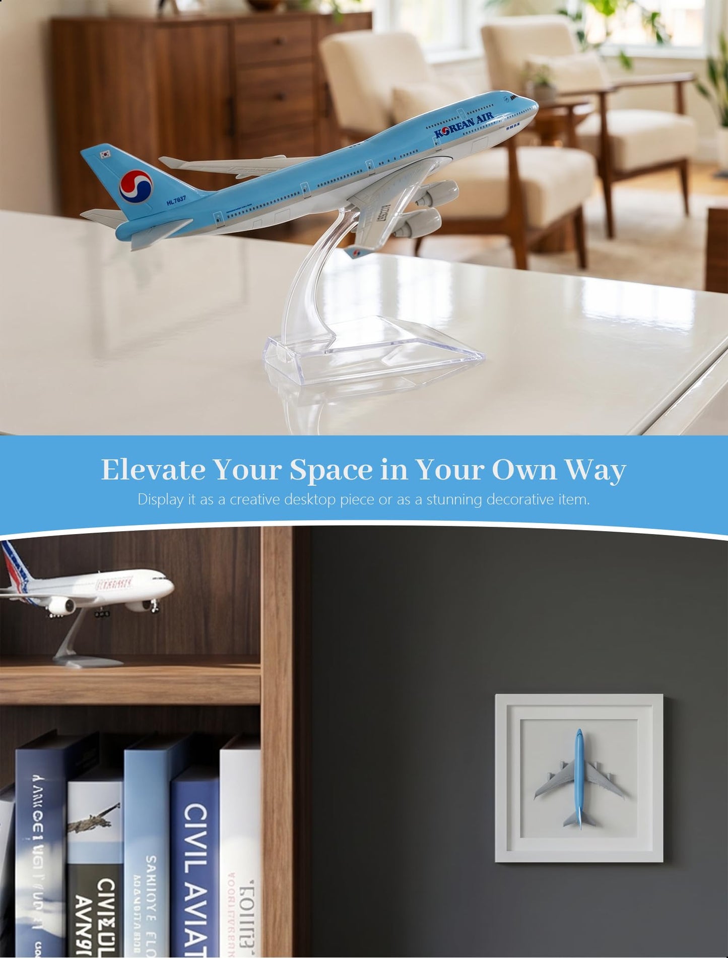 QIYUMOKE 1/400 Compatible for Korean Boeing 747 Model Airplane with Display Stand, 6 Inch Diecast Metal Passenger Plane for for Aviation Enthusiasts