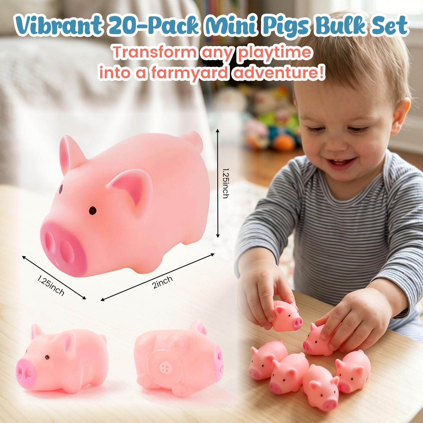 HAKACC 20 PCS Mini Squeezable Pig Bath Toys, Pink Rubber Squeaky Baby Bathtub Toys for Baby Shower Party Favors