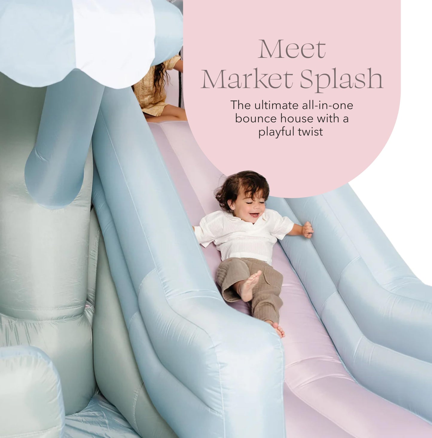 PLAYSMOL Market Splash Water Slide Bounce House, Inflatable Water Slide with Climbing Wall & Sprinkler, Features Market Counter for Pretend Play, Ages