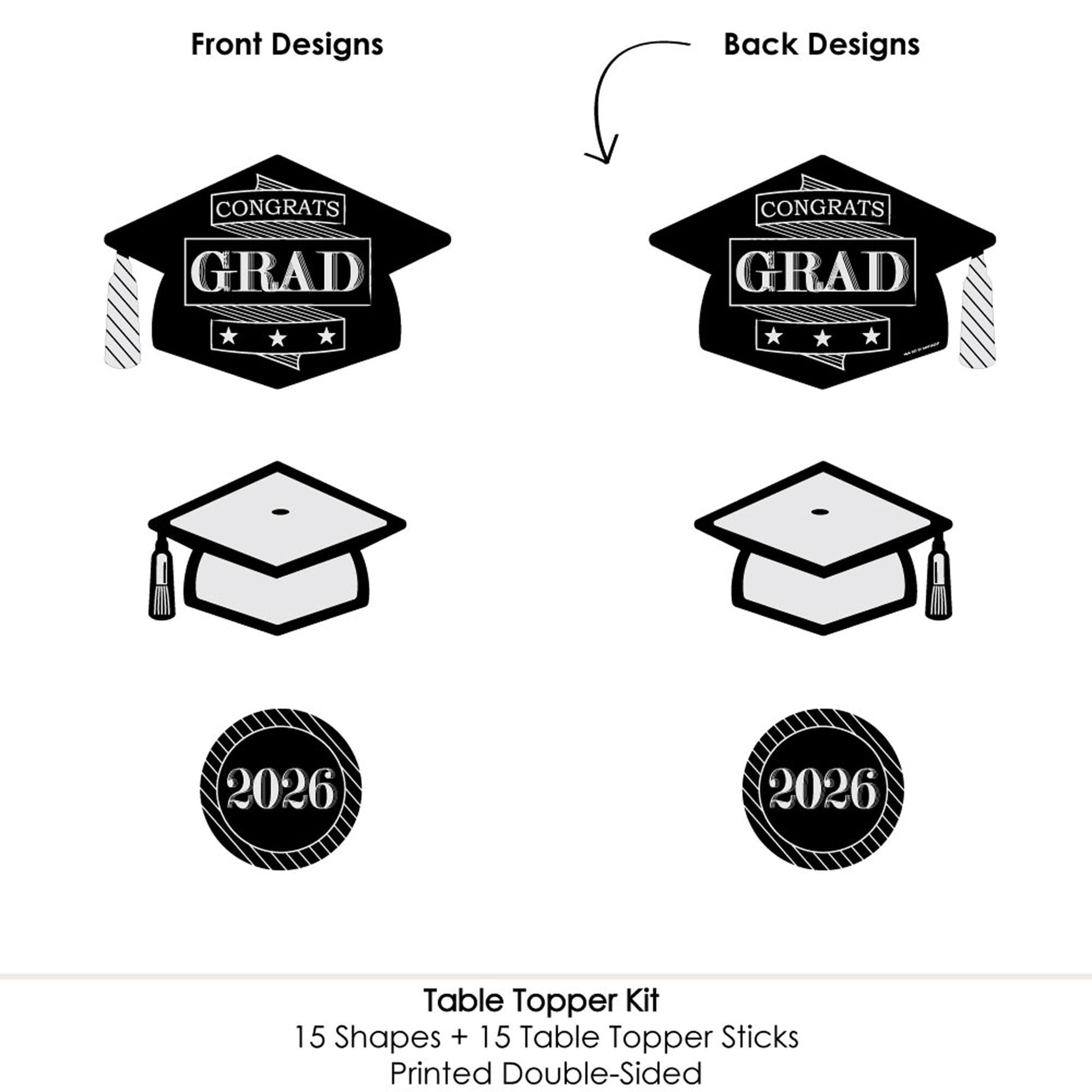 Big Dot of Happiness Graduation Cheers - 2026 Graduation Party Centerpiece Sticks - Table Toppers - Set of 15