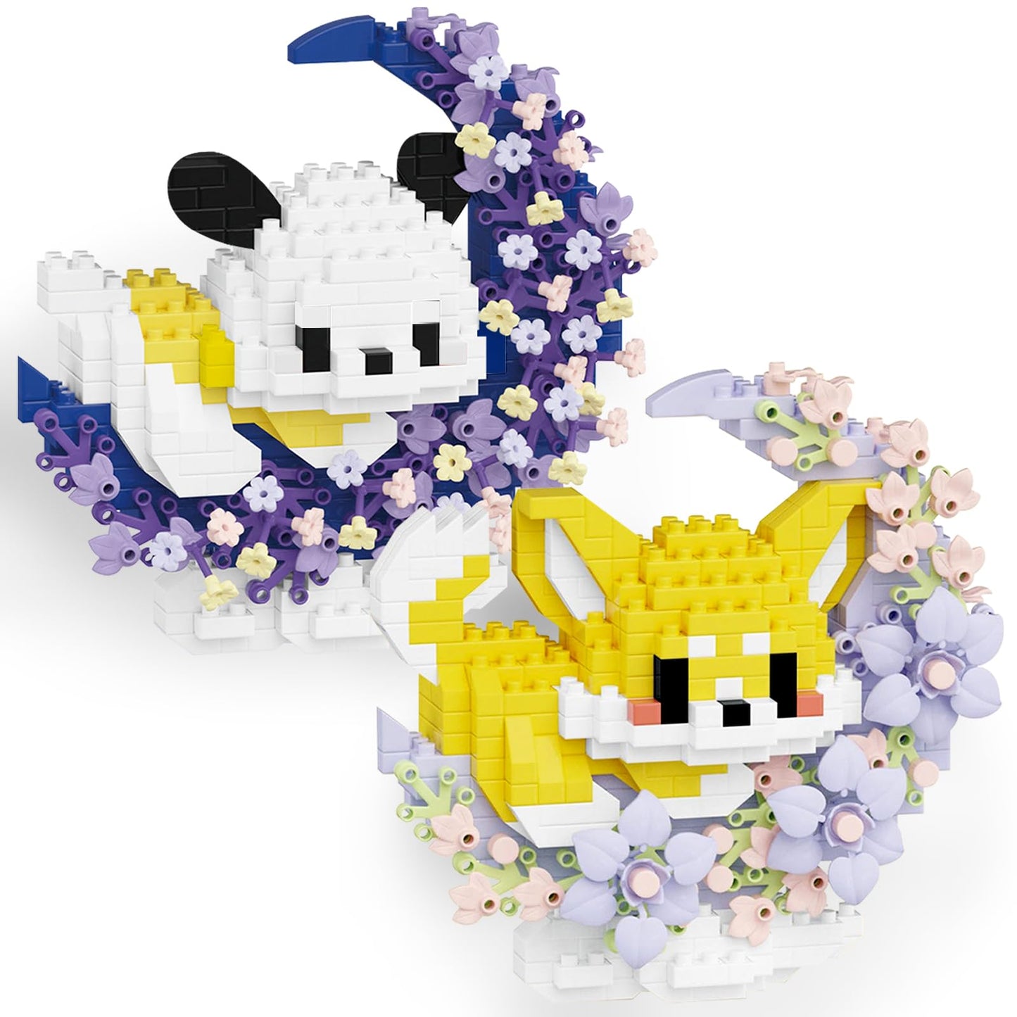 Uermis 2 Pack Cute Dog Micro Building Set, Mini Animal Set with Moon Flower Wreath, Creative Art Craft and Home Decor, Ideal Gift for Teens Adults