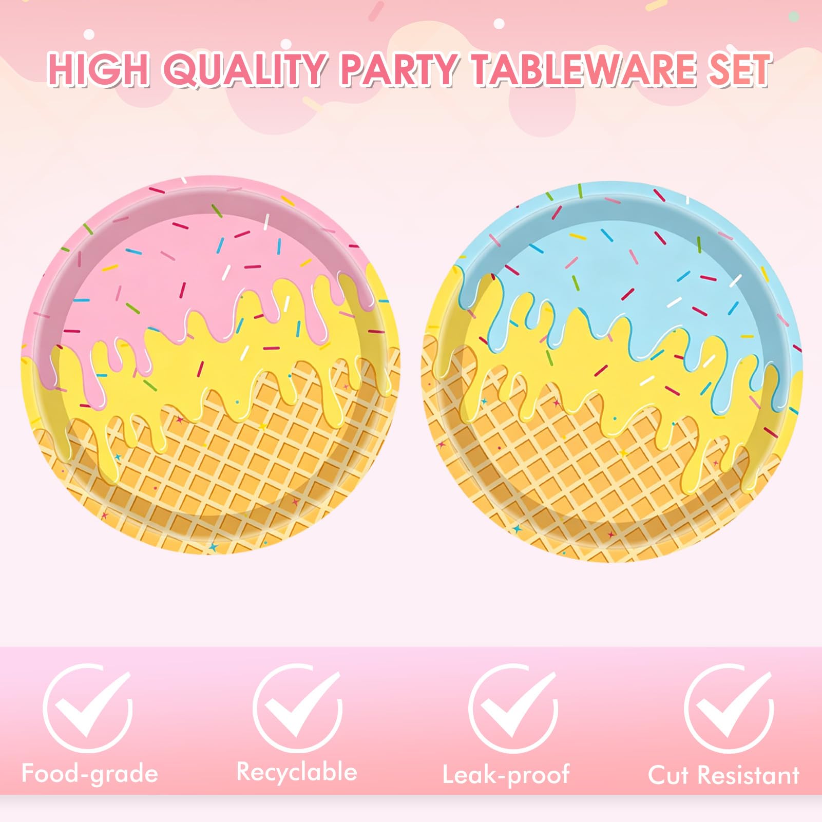 Ice Cream Birthday Party Decorations 40 Pcs Ice Cream Birthday Plates and Napkins Set,Disposable Summer Theme Tableware Kit Party Table Decorations