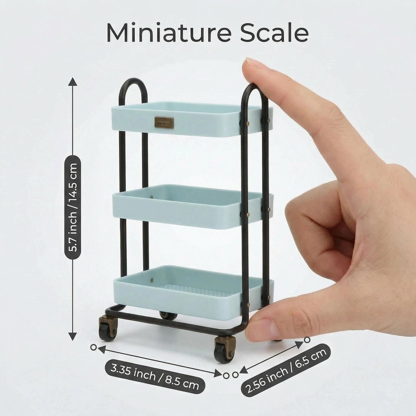1:6 Scale Dollhouse Miniature Handcart, 3-Tier Rolling Storage Cart with Wheels for Mini Kitchen, Restaurant, Trolley Display & DIY Dollhouse