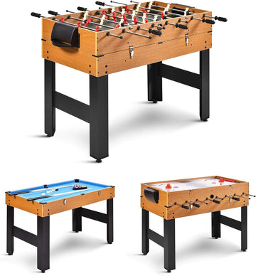 HOMGX 48" 3-in-1 Game Table, Wooden Game Table w/Football, Hockey, and Billiards, Game Size Combination Game Table for Parties, Family Nights,